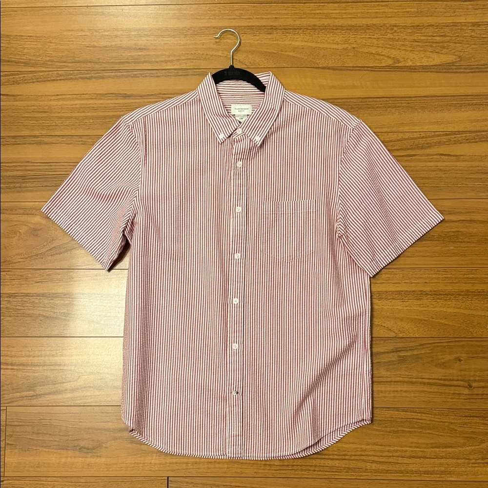 Club Monaco Men's Red and White Striped Button Down Shirt